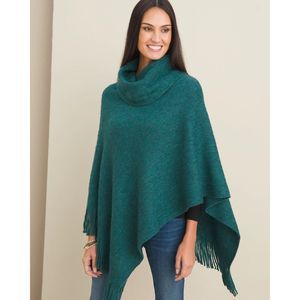 Chicos Cozy Cowlneck Poncho Jasper Hunter Green
